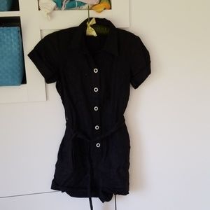 Black linen romper